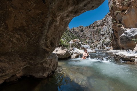 Preveli Beach, at the end of the Kourtaliotiko Gorge, South Coast, Crete, Greek Islands, Greece,