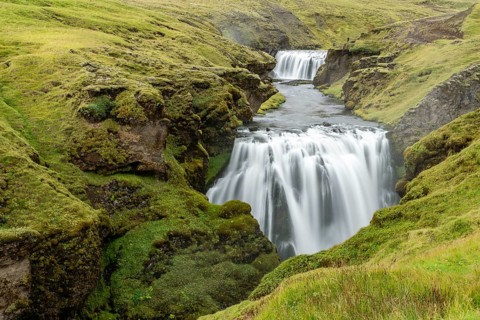 Innri-Fellsfoss and Fremri-Fellsfoss, River Skoga above Skogafoss, Suðurland, Iceland, Europe