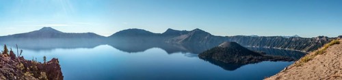 Magnificent reflection of the caldera of Crater Lake in the Crater Lake NP, USA, North America