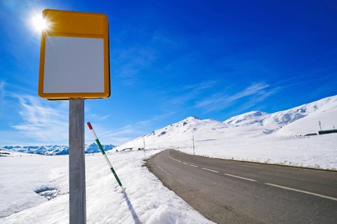 Baqueira Beret road in Lerida Catalonia ski resort in Aran Valley of Pyreness Spain