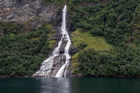 View of a small waterfall over the Lysefjord, a fjord in Norway