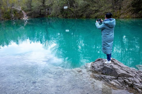 Blue lake in the Harz Mountains near Rübeland with turquoise-coloured water
