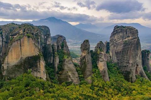 Landscape of rock formation in Meteora, Greece, Europe