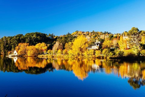 DAYLESFORD, AUSTRALIA, MAY 12 2024: Landscape around Lake Daylesford in a cool late autumn