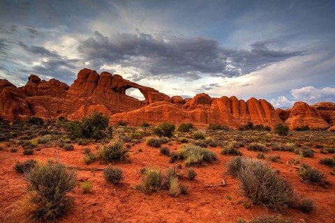 Sunset in Arches National Park, Moab, Utah, USA. Bordered by the Colorado River in the southeast,