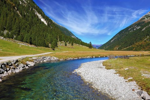 Austrian Alps. Headwaters of the famous Krimml waterfalls. The crystal clear transparent water