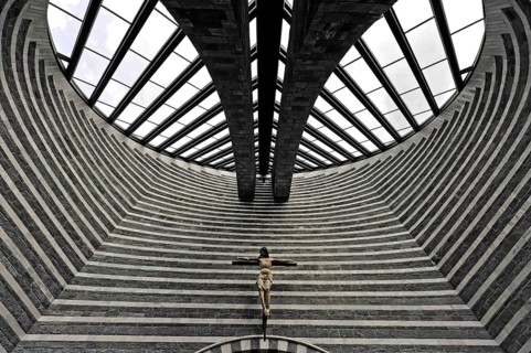 Interior view, San Giovanni Battista, modern church by Mario Botta, completed in 1997, Mogno,