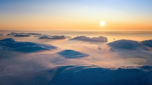 Greenland Ilulissat glaciers at fjord Disco Bay West Greenland