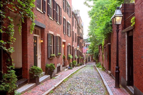 Acorn street Beacon Hill cobblestone Boston in Massachusetts USA