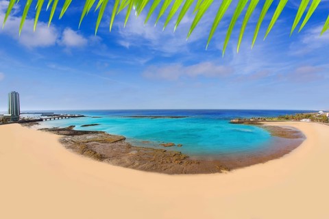 Arrecife Lanzarote Playa del Reducto beach aerial view in Canary Islands