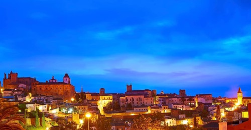 Caceres sunset skyline in Extremadura of Spain by Via de la Plata way
