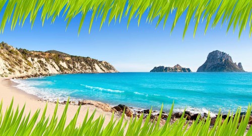 Es vedra island of Ibiza view from Cala d Hort in Balearic islands