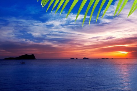 Ibiza cala Conta Conmte sunset with bledas and esparto islands