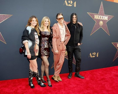 Sosie Bacon, Kyra Sedgwick, Kevin Bacon and Travis Bacon at the Los Angeles premiere of 'MaXXXine'