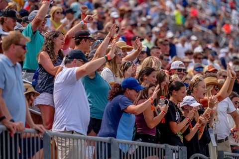 Fans watch all the race action during the Hy-Vee INDYCAR Race Weekend at the Iowa Speedway in