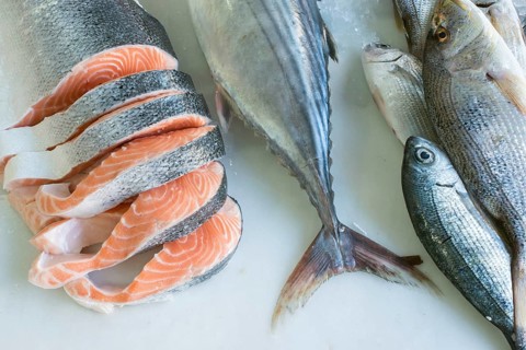 Salmon on ice in store