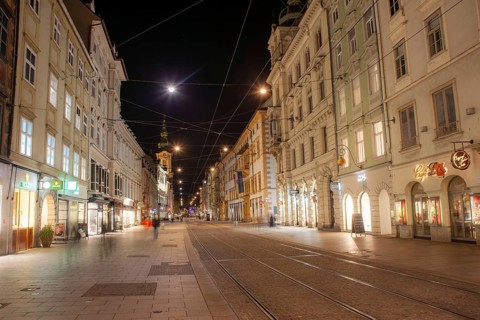 Herrengasse, night shot, Graz, Styria, Austria, Europe