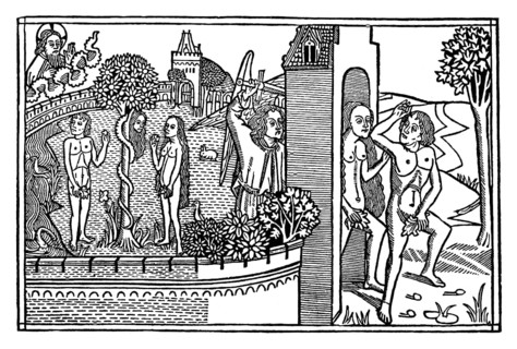 The Expulsion of Adam and Eve, wood engraving, Kölner-Bibel, Cologne bible, 1478