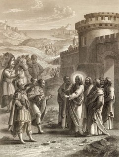 Healing the royal official's son, miracle of Jesus, New Testament, Steel engraving 1853, digitally