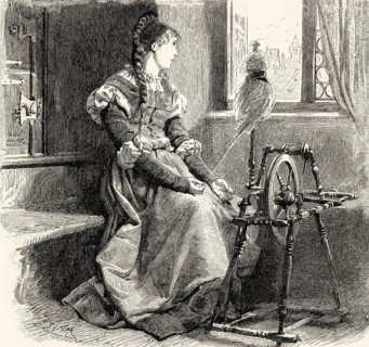 Gretchen alone at her spinning-wheel, first part of the tragic play Faust by Johann Wolfgang von