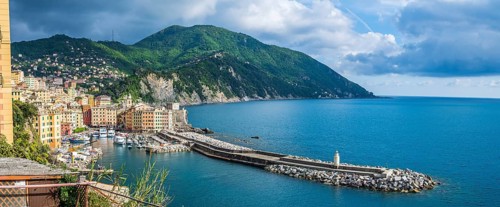 The colorful houses of the marine village of Camogli on the italian Riviera near Portofino