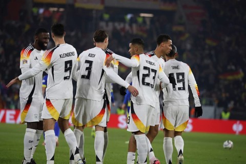 The German national football team in the mood for goals and celebrations at the UEFA Nations League