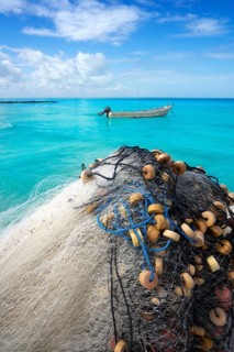 Holbox tropical Island fishing nets in Quintana Roo of Mexico