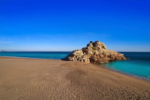 Playa Illot del Torn Hospitalet del Infant beach in Costa dorada of Tarragona Catalonia L'ametlla