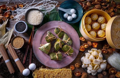 Zongzi Rice Dumplings pork buns shiitake noodles sesame asian food mix