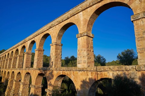 Aqueduct Les Ferreres o Pont del Diable in Tarragona of Catalonia Roman