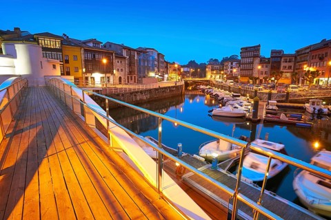 Llanes marina port sunset in Asturias of Spain
