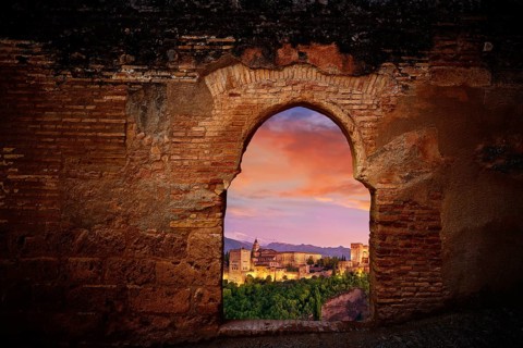 Alhambra sunset arch of Granada photo illustration