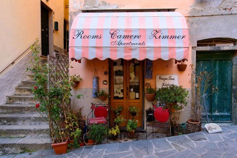 Riomaggiore, one of the five Mediterranean villages in Cinque Terre, Italy, famous for its colorful