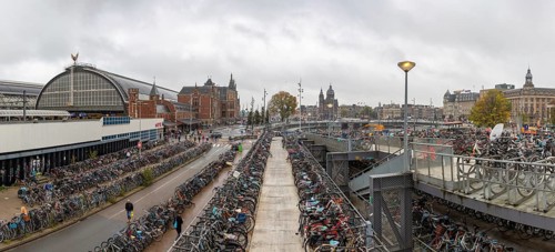 A picture of the massive bicycle parking near the Central Station of Amsterdam