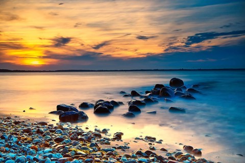 Sunset on the beach of Niendorf on the baltic sea