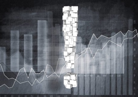 Big exclamation mark on graphs and diagrams background, 3D rendering