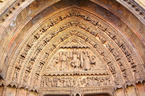 Cathedral of Leon door gothic arch in Castilla at Spain