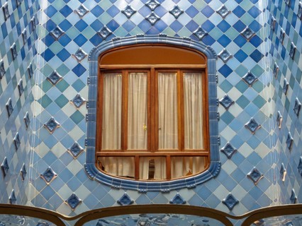 Window in the staircase of Casa Batllo, Barcelona, Catalonia, Spain, Europe