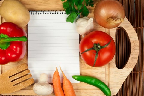 Notebook to write recipes and vegetables around it