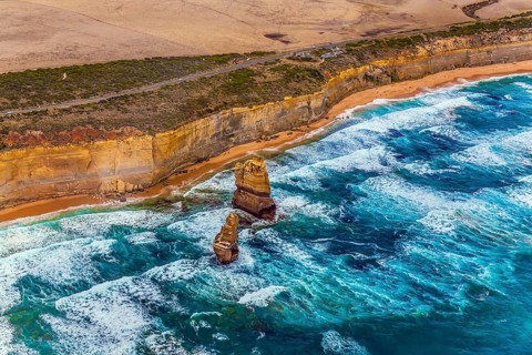 Gorgeous Ocean Turquoise Surf. Helicopter flight. Australia. The Twelve Apostles and Great Ocean