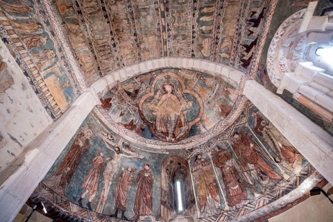 Gothic paintings, apse, Church of San Martín de Tours, Gazeo, Álava, Spain, Europe