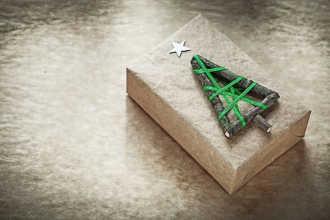 Christmas handmade gift box on vintage paper