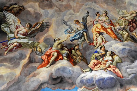 Detail of dome fresco by Johann Michael Rottmayr, Karlskirche, 1716-1736, Vienna, Austria, Europe,