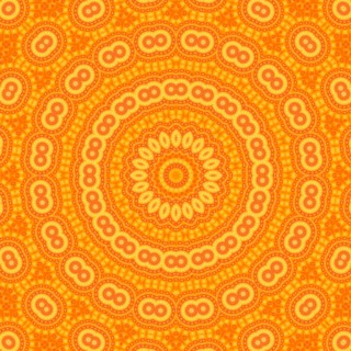 Bright orange background with abstract radial pattern