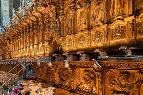 Salamanca, Spain, 9 April, 2024: detail view of the choir of the New Cathedral in Salamanca, Europe