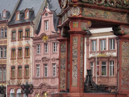Historic building with ornate half-timbered details and baroque façade in the city, mainz,