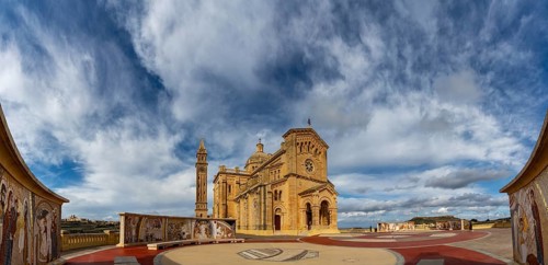 Gharb, Malta, 19 December, 2023: panorama view of the Basilica of the National Shrine of the