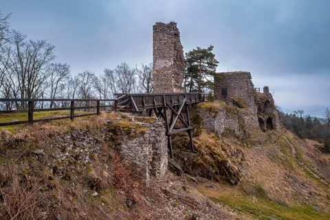 Stone vault of the castle ruins Zubstejn, Czech republic