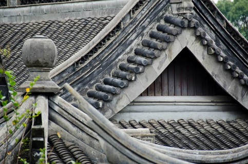 Grey background of traditional japanese roof architecture, Osaka, Japan, Asia