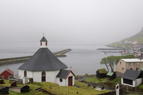 The church of Haldarsvík on the island Streymoy on the Faroe Islands, Haldarsvik, Faroe Islands,